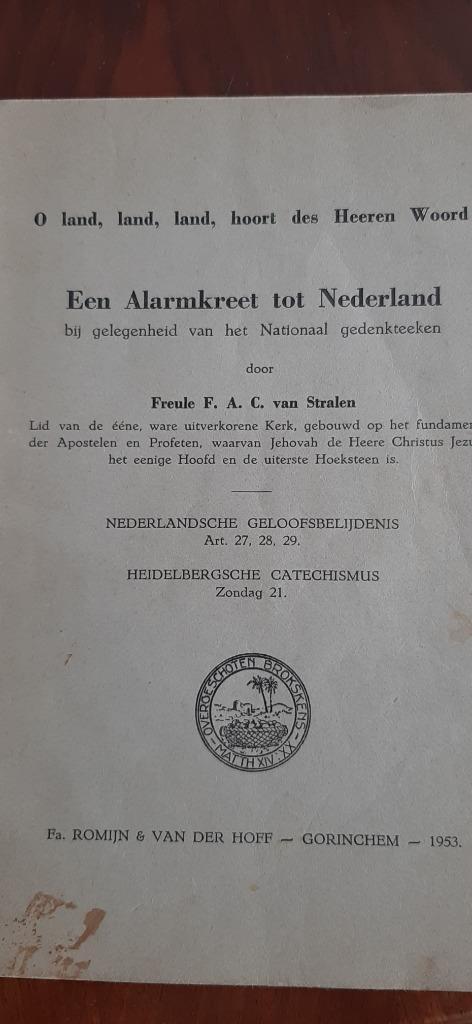 Een alarmkreet tot Nederland, Freule F.A.C. van Stralen, Boeken, Godsdienst en Theologie, Gelezen, Christendom | Protestants, Ophalen of Verzenden