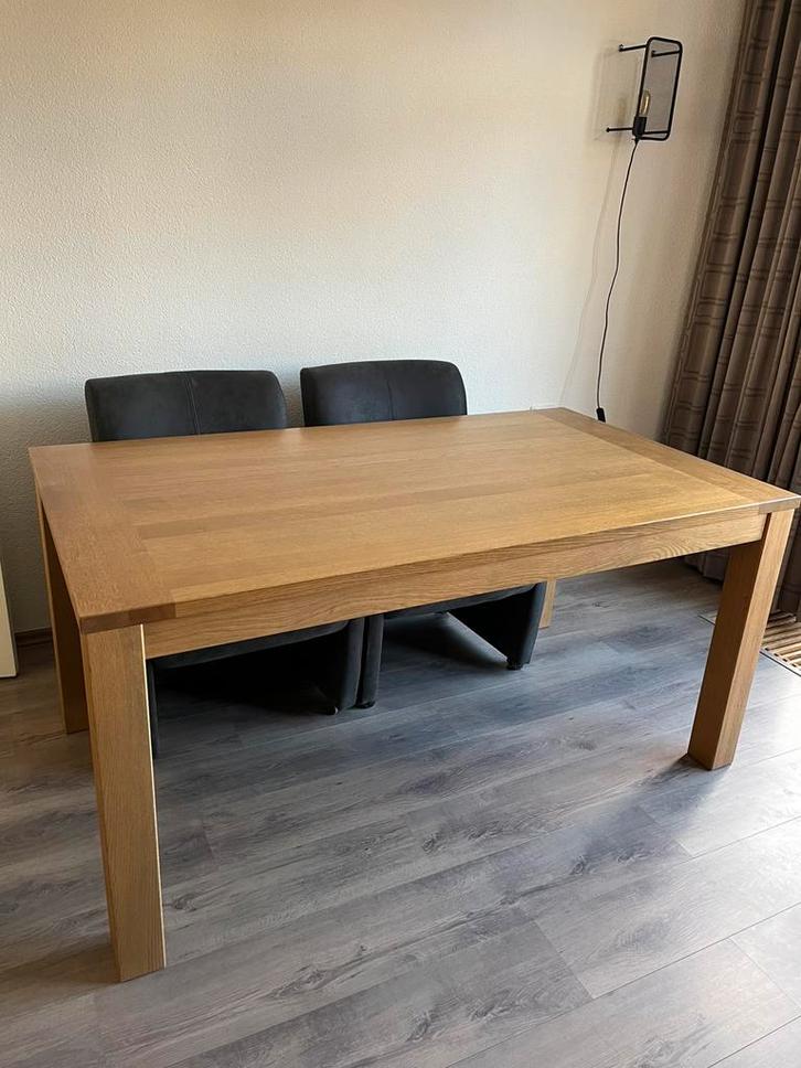 Massief eiken eettafel met uitschuifbaar blad, Huis en Inrichting, Tafels | Eettafels, Gebruikt, 50 tot 100 cm, 150 tot 200 cm