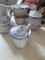 Antiek emaillen potje saks decor met lepeltje voor pop, Antiek en Kunst, Antiek | Speelgoed, Ophalen of Verzenden