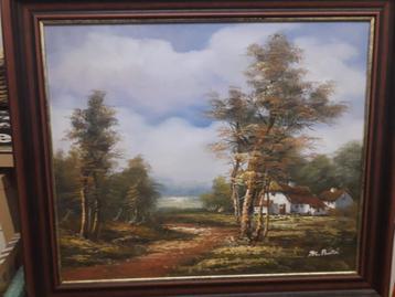 Contrastrijk Landelijk Schilderij van M. Austin,  € 20,00 beschikbaar voor biedingen