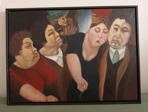 Olieverfschilderij - Groepsportret, Antiek en Kunst, Kunst | Schilderijen | Klassiek, Ophalen of Verzenden