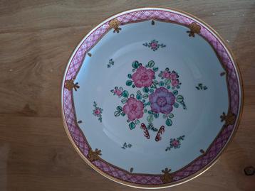 Gaaf GOLD IMARI schaal hand painted roze lila bloemen beschikbaar voor biedingen