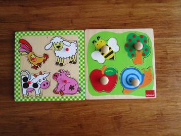 Set van 2 houten knopjespuzzels - Boerderij- en Natuurlijke  beschikbaar voor biedingen