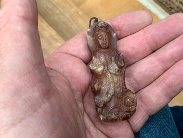 Vintage Natuur Steen Boedistische Hanger Pendant Guan Yin beschikbaar voor biedingen