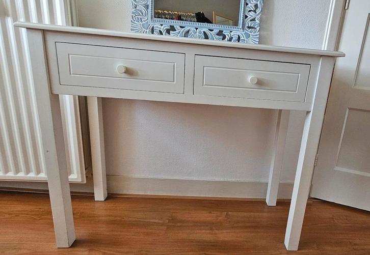Witte sidetable met evt. spiegel erbij., Huis en Inrichting, Tafels | Sidetables, Gebruikt, 25 tot 50 cm, 100 tot 150 cm, Rechthoekig