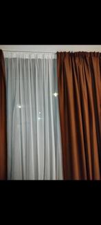 Gordijnen set - Bruin & Wit, 200 cm of meer, Ophalen of Verzenden, Zo goed als nieuw, 200 cm of meer