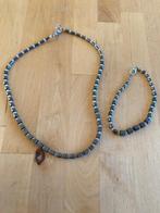 Hematiet edelsteen ketting en matching armband zgan, Ophalen of Verzenden, Zo goed als nieuw, Steen of Mineraal, Grijs