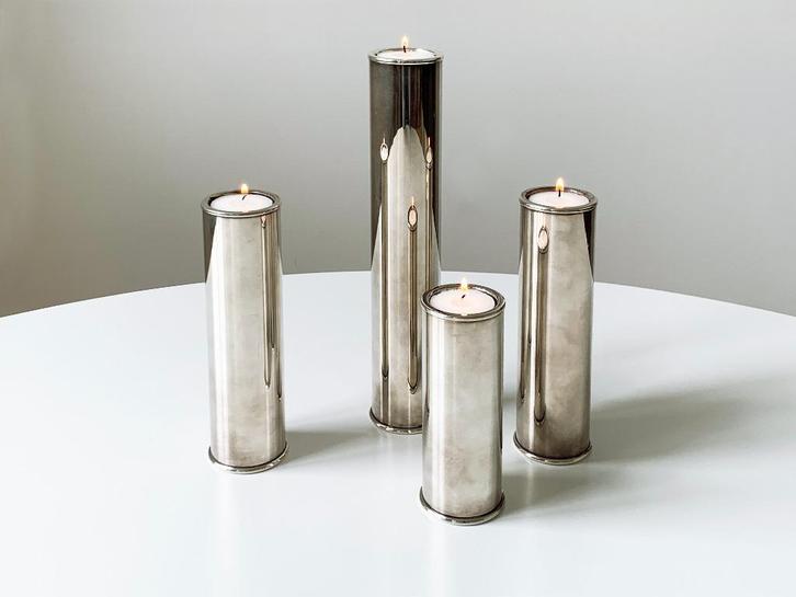 4x Vintage design kaarsenhouders verzilverd messing Wilkens, Huis en Inrichting, Woonaccessoires | Kandelaars en Kaarsen, Gebruikt