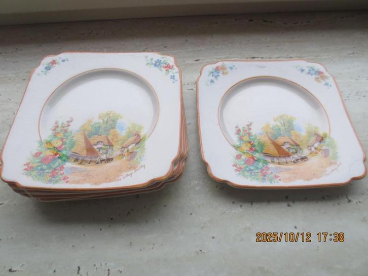 5 gebaksbordjes Burgess ware England, Huis en Inrichting, Keuken | Servies, Gebruikt, Bord(en), Overige stijlen, Aardewerk, Ophalen of Verzenden