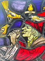 Glas in lood De vogelvanger van Hamelen, Antiek en Kunst, Ophalen of Verzenden