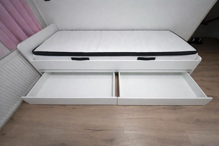 IKEA SLÄKT bedframe met onderbed en opberger, Huis en Inrichting, Slaapkamer | Bedden, Zo goed als nieuw, Eenpersoons, 90 cm, 200 cm