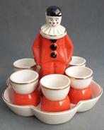 Om 1930 Art Deco CLOWN Keramiek Eierdop Eierdoppen Set, Ophalen of Verzenden