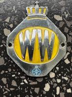 Geel ANWB WW embleem. A.N.W.B. logo voor een oldtimer motor., Verzamelen, Ophalen of Verzenden, Gebruikt, Gebruiksvoorwerp