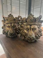 2x gouden leeuwenkop vaas, Ophalen, Overige materialen, Overige kleuren, Zo goed als nieuw