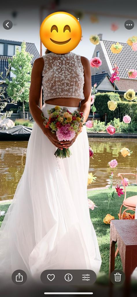 Tweedelige trouwjurk top & rok maat 34, Kleding | Dames, Trouwkleding en Trouwaccessoires, Zo goed als nieuw, Trouwjurk, Ophalen