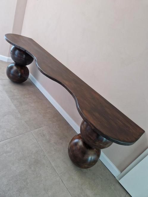 Unieke handgemaakte houten tafel, organisch design, Huis en Inrichting, Tafels | Bijzettafels, Nieuw, Rechthoekig, 60 cm of meer
