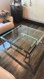 Zilverkleurige salontafel., Huis en Inrichting, Gebruikt, Vierkant, Glas, Minder dan 50 cm