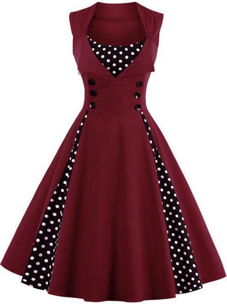 Rode stippen jurk rockabilly vintage dames vrouwen retro, Kleding | Dames, Jurken, Nieuw, Rood, Knielengte, Verzenden