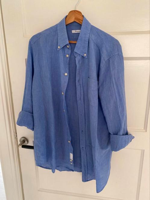 Camicissima dun blauw linnen overhemd 41 l Italiaans zomer, Kleding | Heren, Overhemden, Zo goed als nieuw, Halswijdte 41/42 (L)