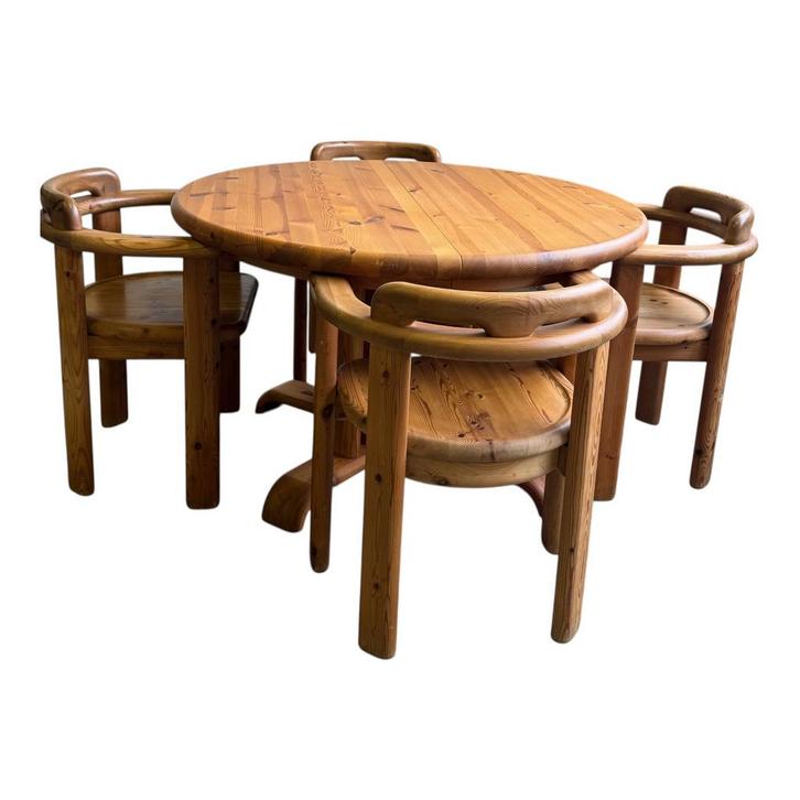 Vintag Daumiller Style tafel en 4 stoelen / gemerkt Denmark, Huis en Inrichting, Complete eetkamers, Zo goed als nieuw, 8 stoelen of meer