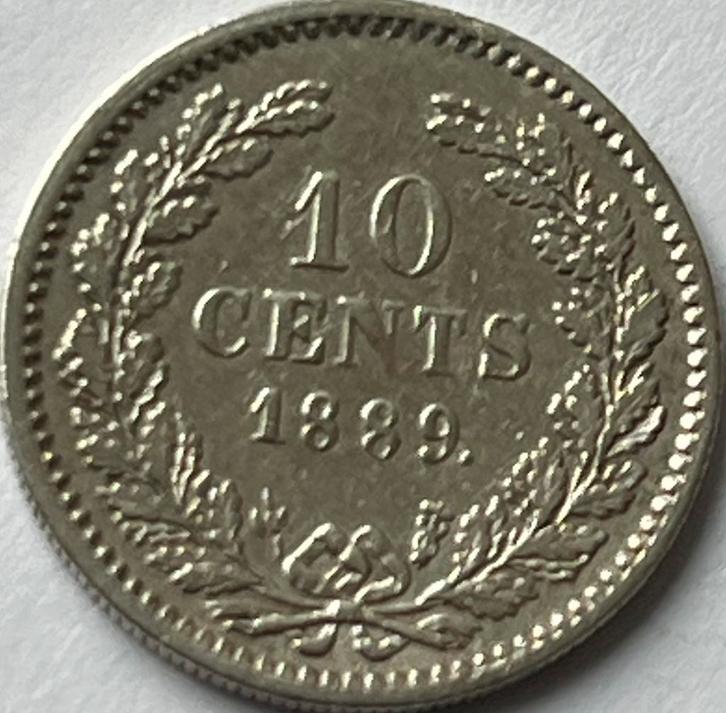 zilveren dubbeltje 1889, Postzegels en Munten, Munten | Nederland, Losse munt, 10 cent, Koning Willem III, Zilver, Ophalen of Verzenden