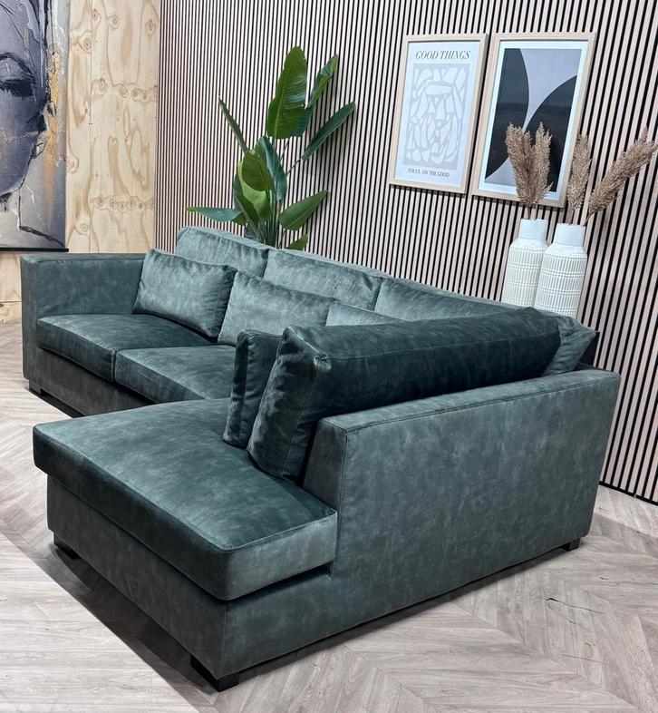 ZGAN Hippe Velvet Velours Hoekbank - Groen - 290 x 180, Huis en Inrichting, Banken | Bankstellen, Zo goed als nieuw, Hoekbank