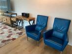 2 prachtige leren fauteuls blauw leer in nieuwstaat, Huis en Inrichting, Fauteuils, Ophalen of Verzenden, Zo goed als nieuw, Leer