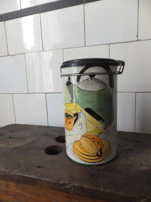 vintage blik voor bijv. koffie, leuke deco klok & fluitketel, Antiek en Kunst, Curiosa en Brocante, Ophalen of Verzenden