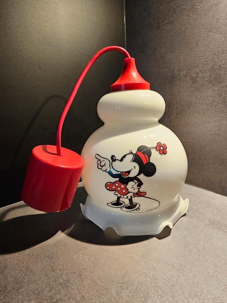 Vintage Disney hanglamp Mickey & Minnie, Huis en Inrichting, Lampen | Hanglampen, Gebruikt, 50 tot 75 cm, Glas, Ophalen of Verzenden