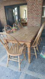 Houten eethoek met 7 stoelen, Tuin en Terras, Ophalen, Gebruikt, Eettafel, Hout