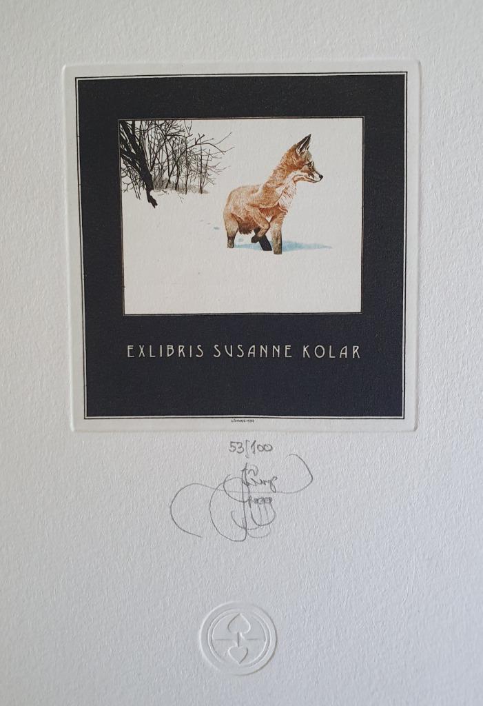 Exlibris /Ex libris Lembit Löhmus, vos in sneeuwlandschap, Antiek en Kunst, Kunst | Etsen en Gravures, Verzenden