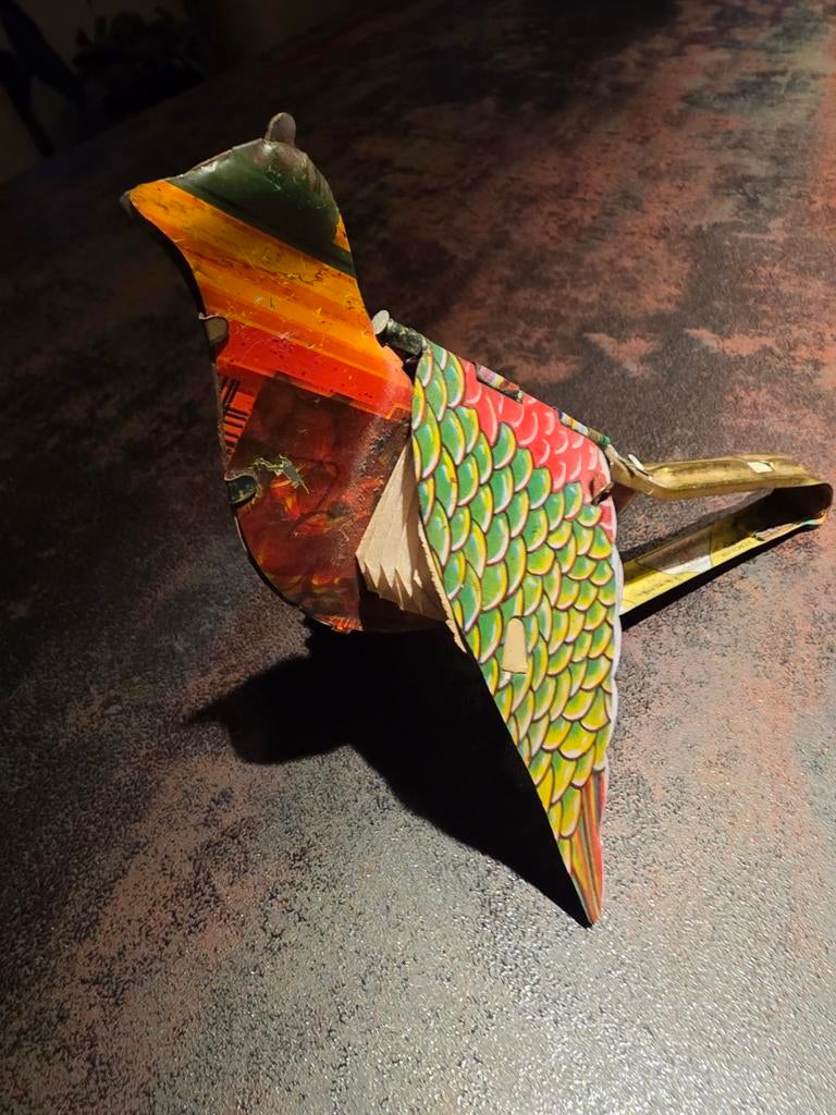 Antieke blikken mechanische vogel met piep geluid, Ophalen of Verzenden