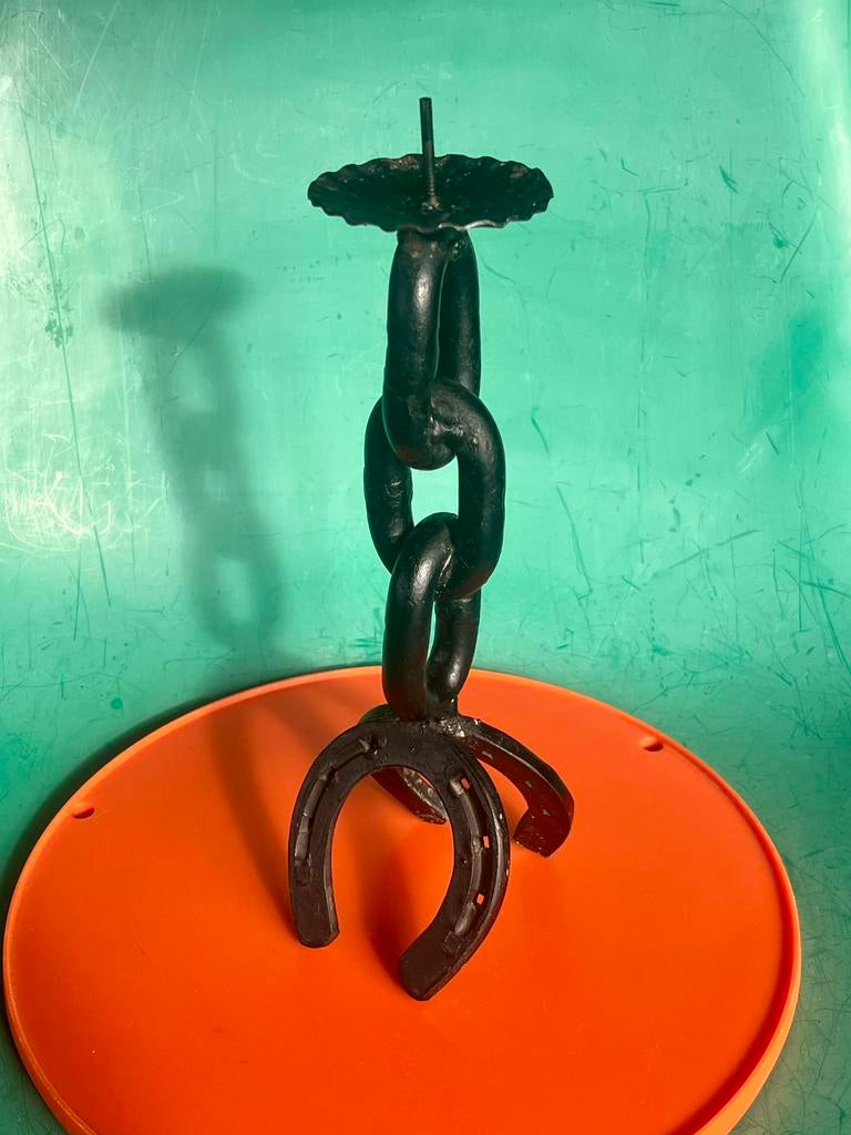 Vintage robuust kandelaar paard gietijzer hoef schakel zwart, Ophalen of Verzenden, Overige materialen