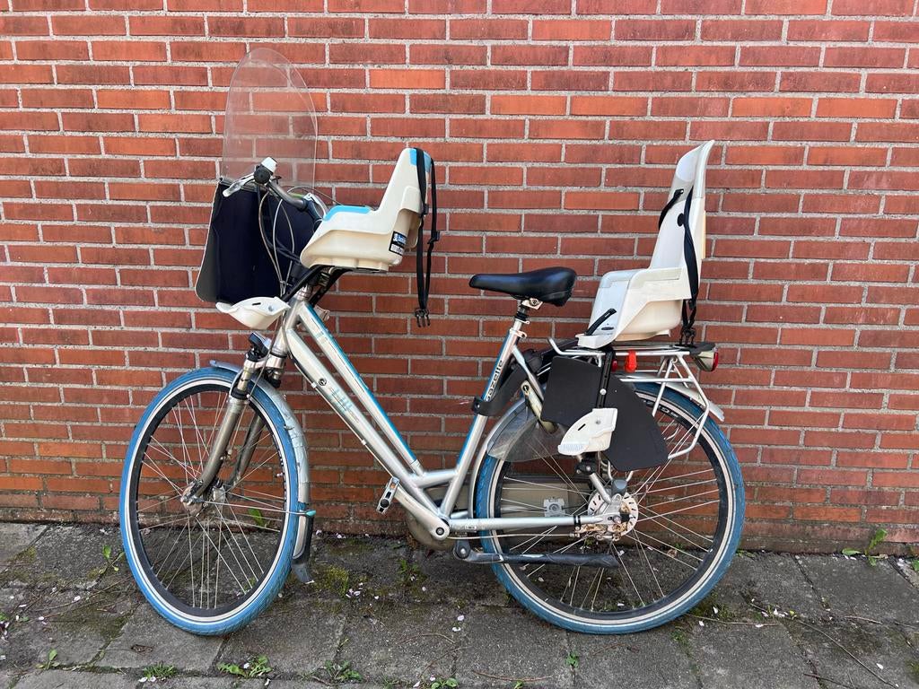 Gazelle moederfiets met twee kinderzitjes, Fietsen en Brommers, Fietsen | Dames | Damesfietsen, Gebruikt, Gazelle, (Extra) lage instap