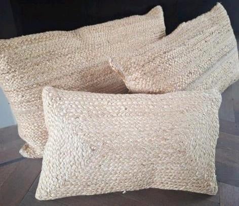 Jute bruin beige grote stro kussens ibiza boho stijl, Beige, Vierkant, Ophalen of Verzenden, X