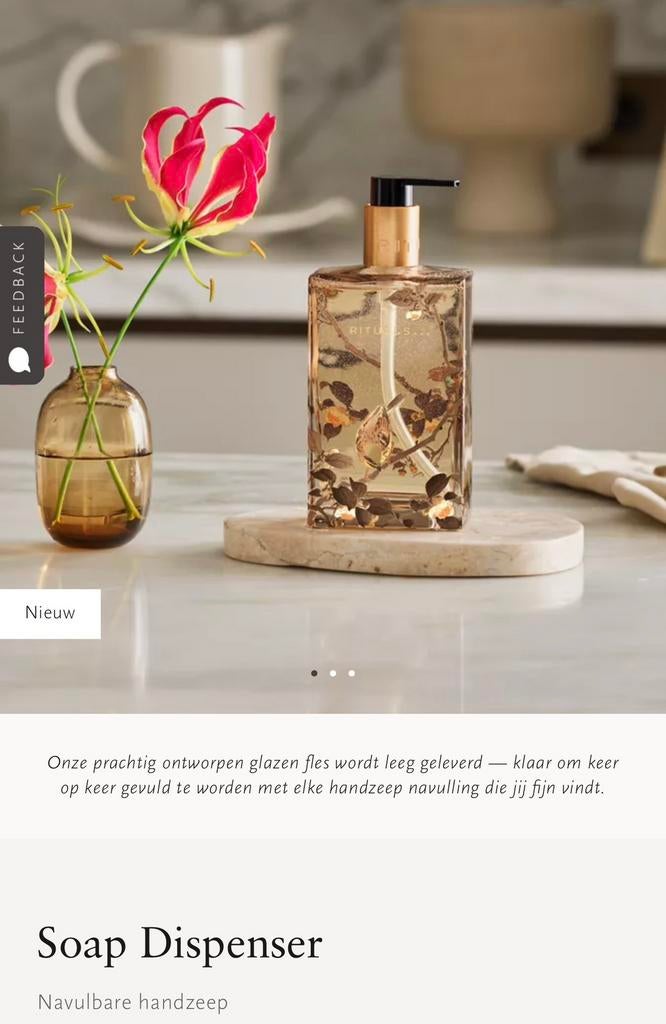 Rituals Soap Dispenser van glas met gouden vogel 🤩🎁 Nieuw!, Ophalen of Verzenden, Nieuw, Bad & Douche