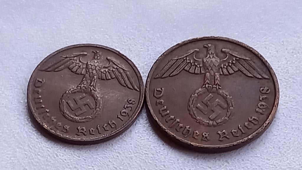 WO2 1 en 2 Reichspfennig brons nazi duitsland 2, Ophalen of Verzenden, Duitsland, Setje