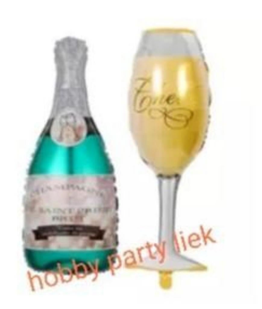 Champagne fles en glas folieballon nr C10, Ophalen of Verzenden, Nieuw, Versiering, Overige