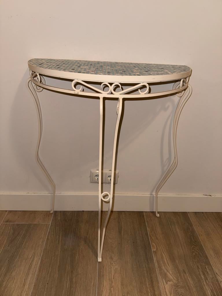 Wandtafel met mozaïek blad, metaal onderstel, Huis en Inrichting, Tafels | Sidetables, Ophalen, Gebruikt, Minder dan 50 cm, Minder dan 25 cm