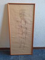 Achter glas ingelijste tekening – naakte vrouw (achterzijde), Antiek en Kunst, Ophalen of Verzenden