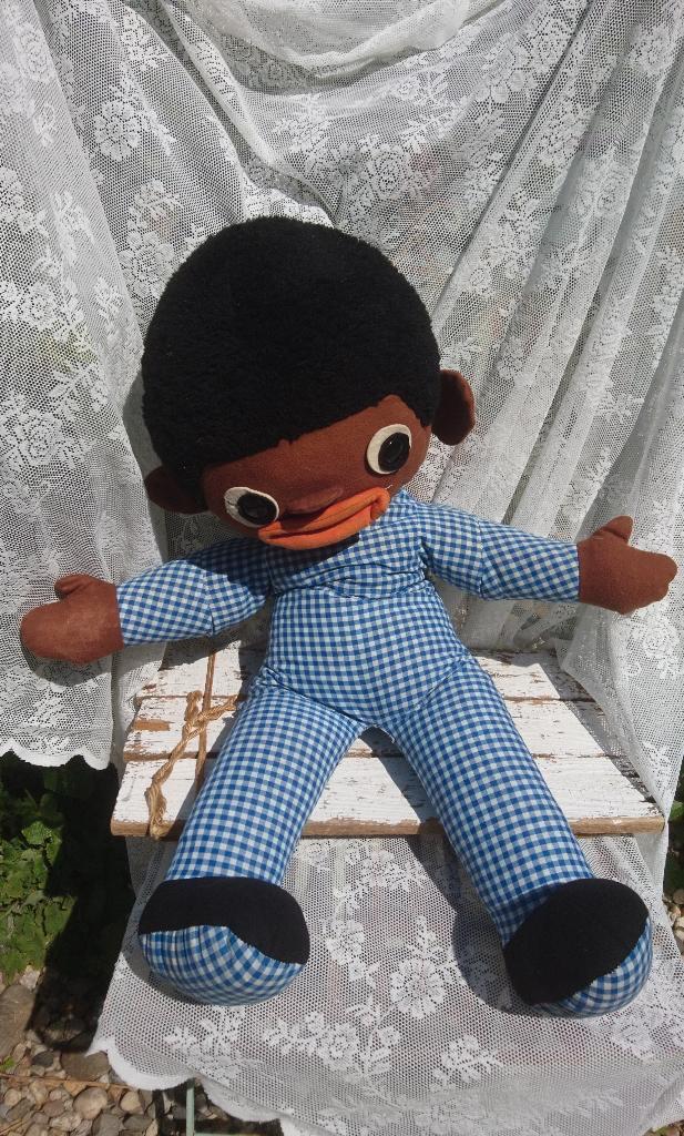 Retro lappenpop getint/ Vintage kinderspeelgoed jaren 80, Verzamelen, Poppen, Gebruikt, Pop, Ophalen of Verzenden