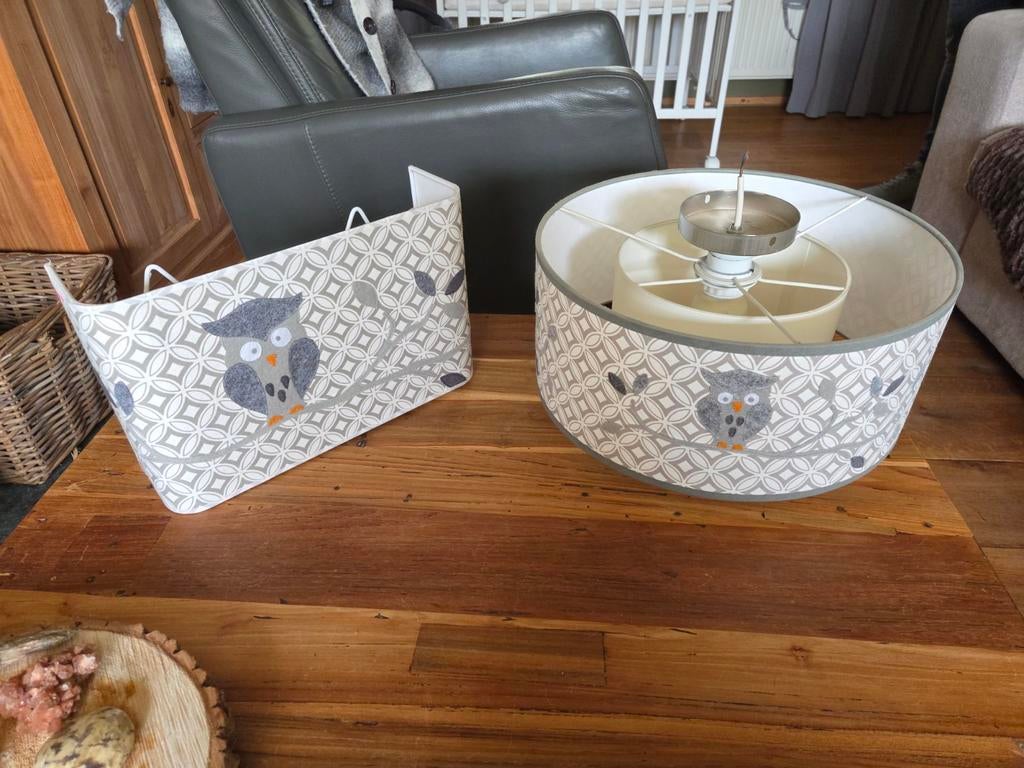 Wandlamp en plafondlamp kinderkamer met uiltjes, Ophalen of Verzenden, Gebruikt, Kinderlijk, speels, uiltjes