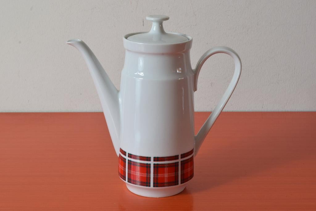 Retro vintage porseleinen koffiepot / theepot - Schotse Ruit, Overige typen, Ophalen of Verzenden, Zo goed als nieuw, Overige stijlen