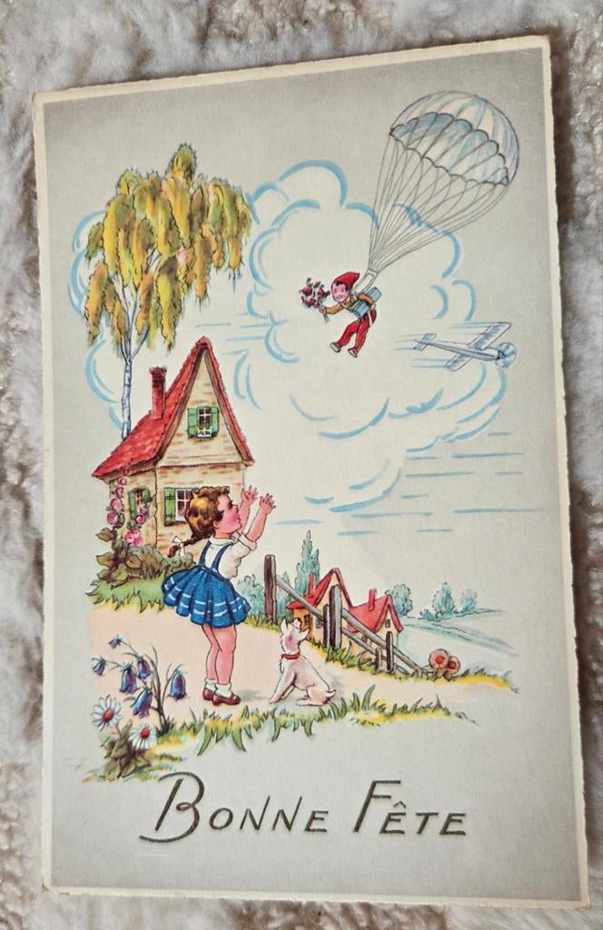 Kabouter bezorgd brief bij meisje met parachute, Verzenden, 1940 tot 1960, Ongelopen, Kinderen