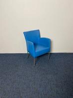 Vergaderstoel, blauw leder, chroom 4-poot onderstel