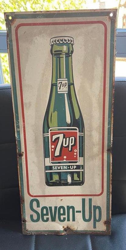 7 UP frisdrank reclamebord blik jaren 50/60 in mooie staat, Ophalen of Verzenden, Gebruikt, Reclamebord