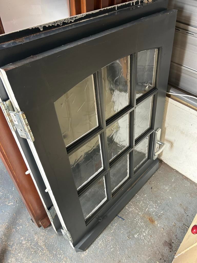 Hardhouten staldeur met enkel glas en kattenluik, Ophalen, Gebruikt, 80 tot 100 cm, Buitendeur