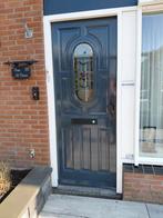 Hardhouten voordeur 211.5x82.5cm met glas-in-lood, Doe-het-zelf en Verbouw, Deuren en Horren, Ophalen, Gebruikt, Buitendeur, Glas