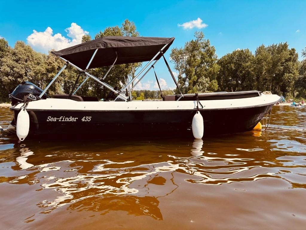 Seafinder 435 met 9,9 Tohasu    tourboot/Sloep met trailer, Watersport en Boten, Vis- en Consoleboten, Gebruikt, Tot 10 pk, 3 tot 6 meter