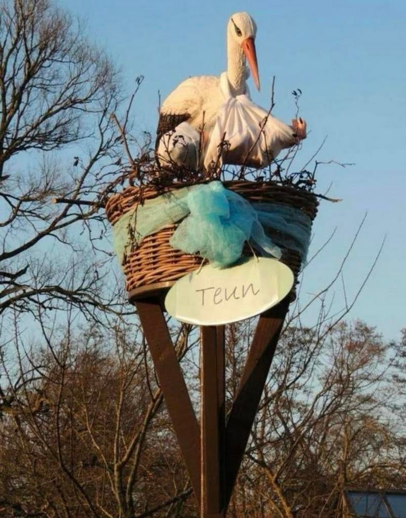 Geboorte Kraam ooievaar op nest, Kinderen en Baby's, Ophalen, Geboortebord